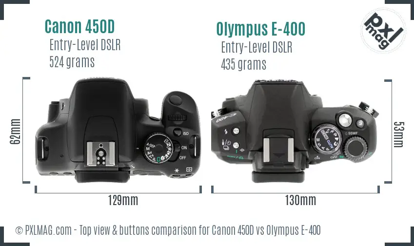 Canon 450D vs Olympus E-400 top view buttons comparison