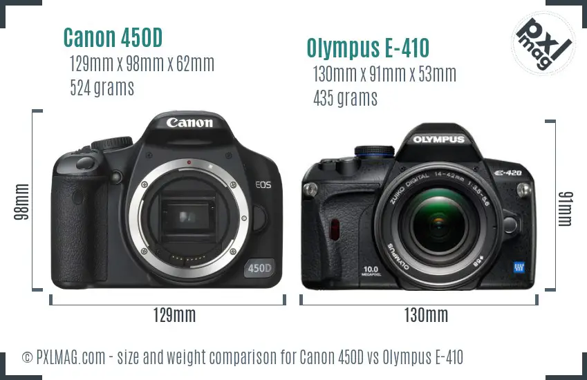 Canon 450D vs Olympus E-410 size comparison