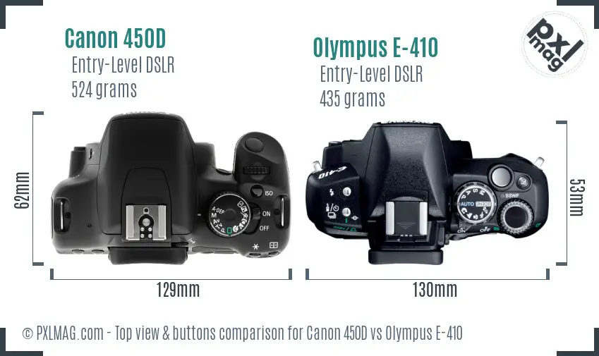 Canon 450D vs Olympus E-410 top view buttons comparison