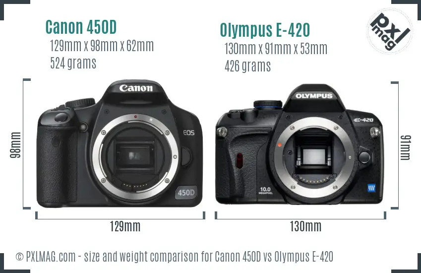 Canon 450D vs Olympus E-420 size comparison