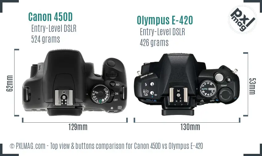 Canon 450D vs Olympus E-420 top view buttons comparison