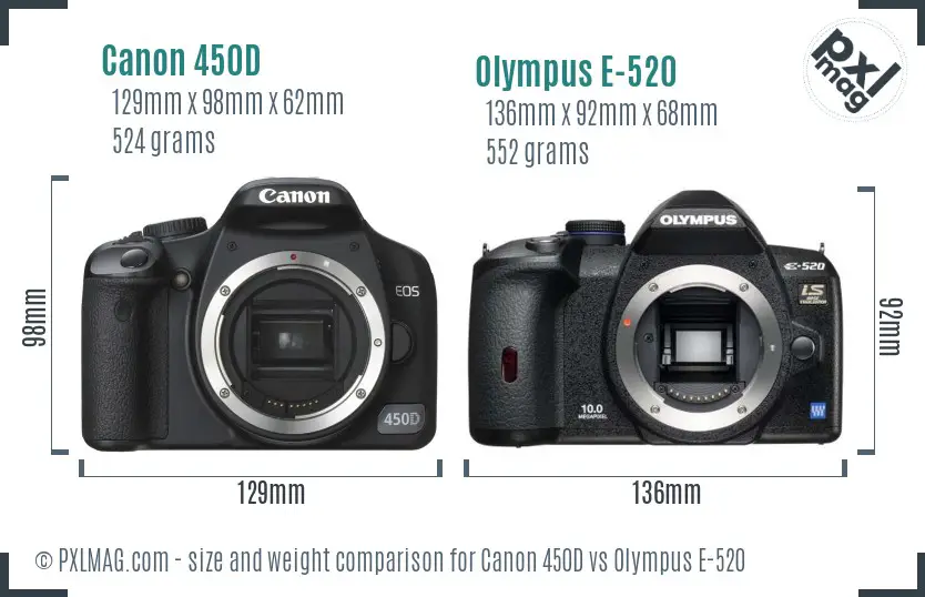 Canon 450D vs Olympus E-520 size comparison