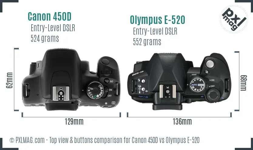 Canon 450D vs Olympus E-520 top view buttons comparison