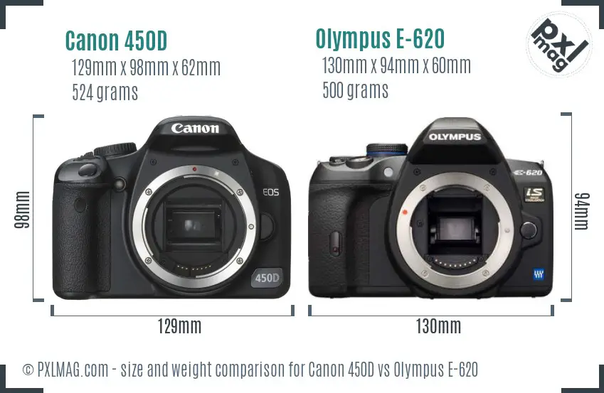 Canon 450D vs Olympus E-620 size comparison