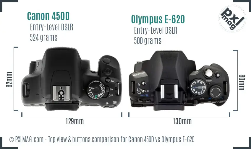 Canon 450D vs Olympus E-620 top view buttons comparison