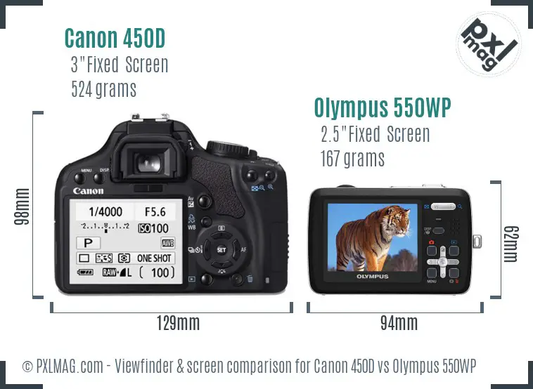 Canon 450D vs Olympus 550WP Screen and Viewfinder comparison