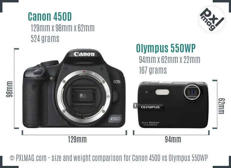 Canon 450D vs Olympus 550WP size comparison