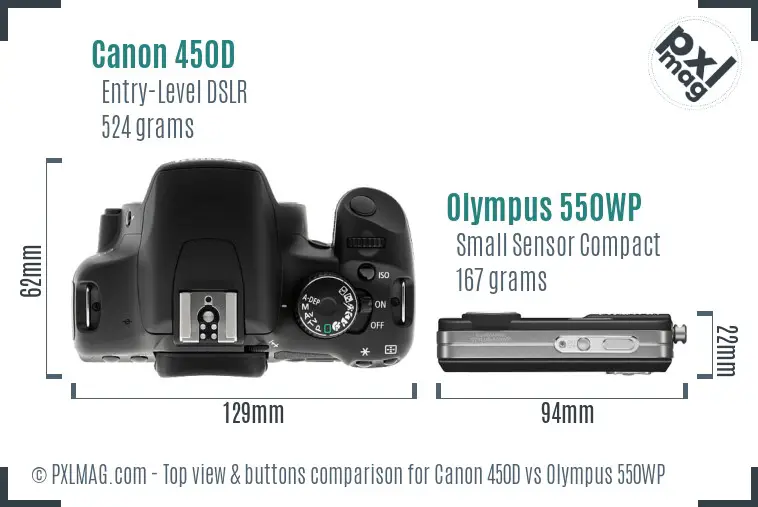 Canon 450D vs Olympus 550WP top view buttons comparison