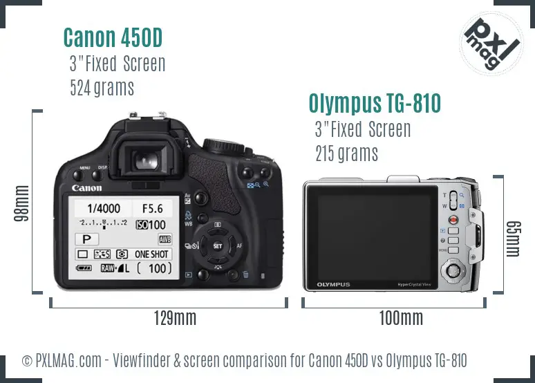 Canon 450D vs Olympus TG-810 Screen and Viewfinder comparison