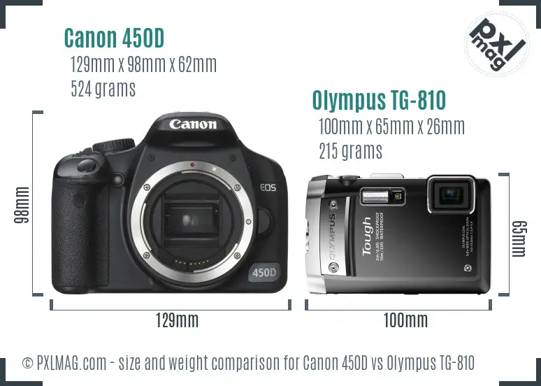 Canon 450D vs Olympus TG-810 size comparison