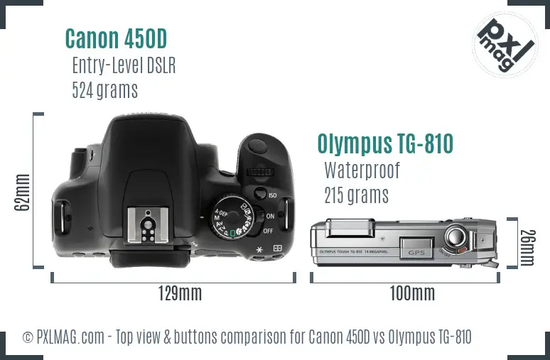 Canon 450D vs Olympus TG-810 top view buttons comparison