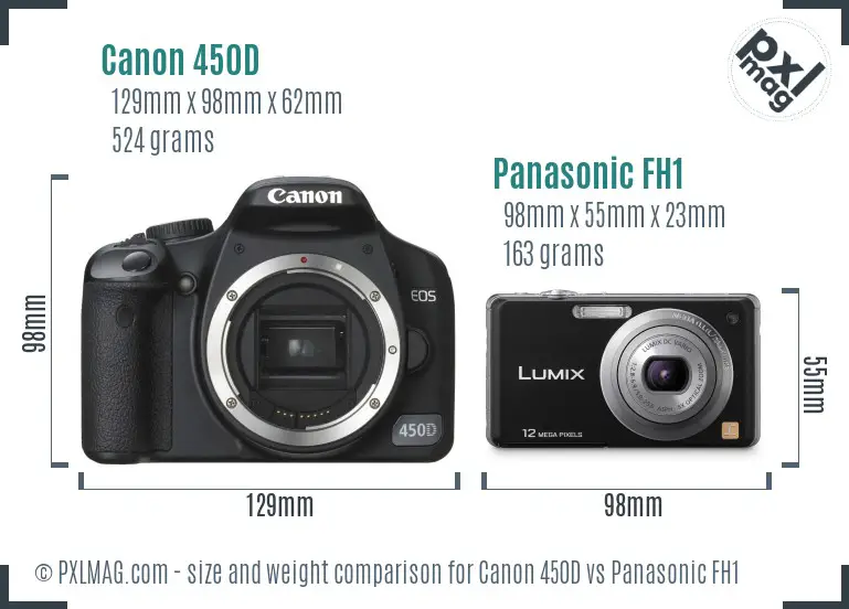 Canon 450D vs Panasonic FH1 size comparison
