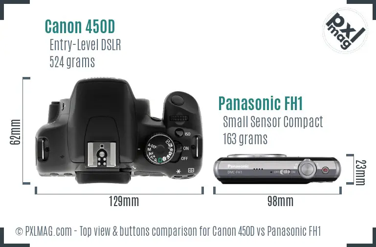 Canon 450D vs Panasonic FH1 top view buttons comparison
