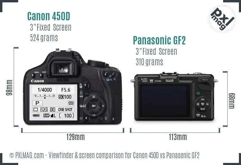 Canon 450D vs Panasonic GF2 Screen and Viewfinder comparison