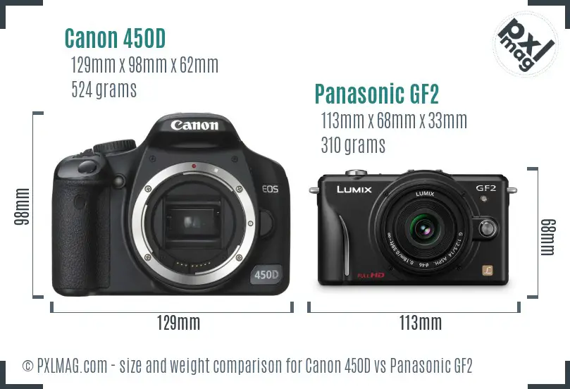Canon 450D vs Panasonic GF2 size comparison