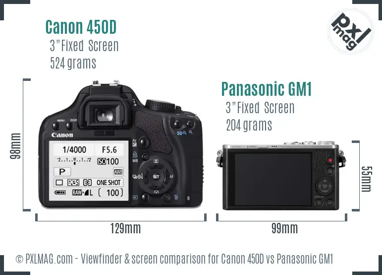 Canon 450D vs Panasonic GM1 Screen and Viewfinder comparison