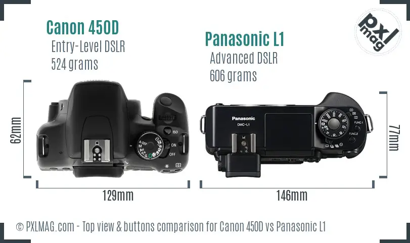 Canon 450D vs Panasonic L1 top view buttons comparison