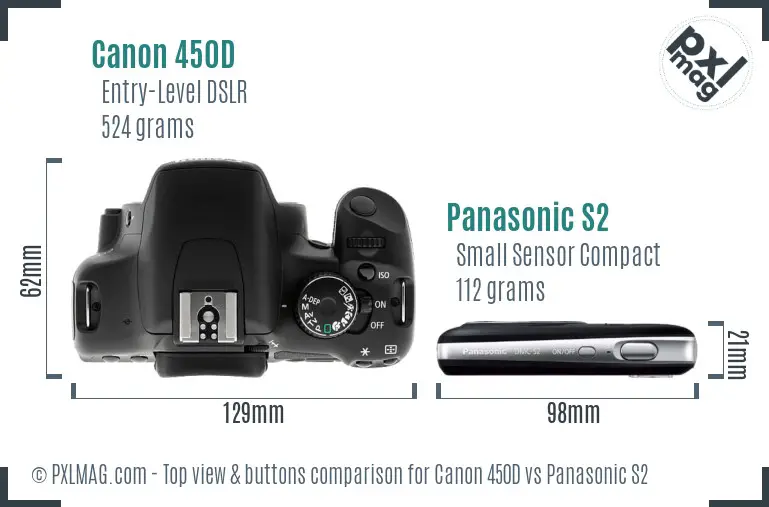 Canon 450D vs Panasonic S2 top view buttons comparison
