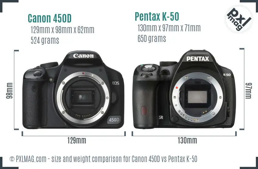 Canon 450D vs Pentax K-50 size comparison
