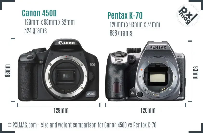 Canon 450D vs Pentax K-70 size comparison