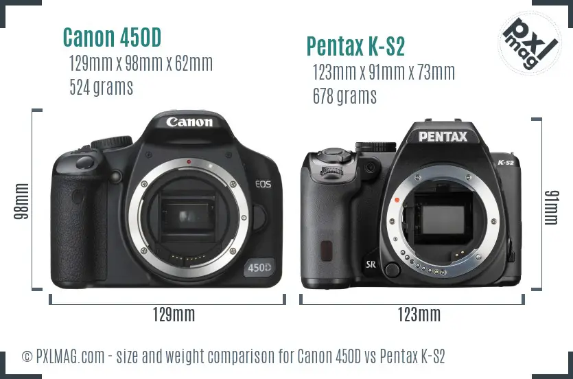 Canon 450D vs Pentax K-S2 size comparison