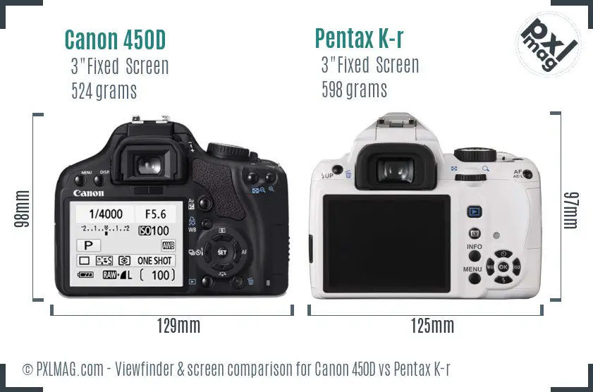 Canon 450D vs Pentax K-r Screen and Viewfinder comparison