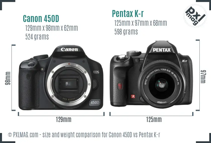 Canon 450D vs Pentax K-r size comparison