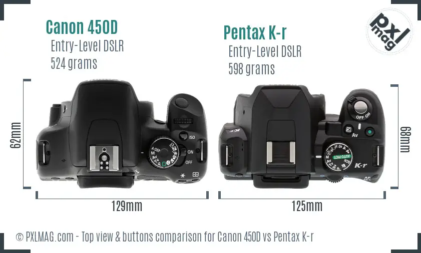 Canon 450D vs Pentax K-r top view buttons comparison