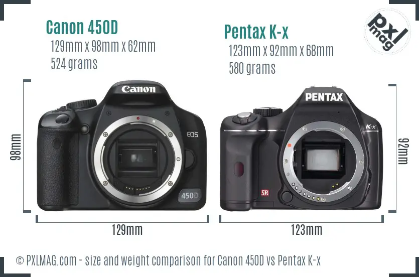 Canon 450D vs Pentax K-x size comparison