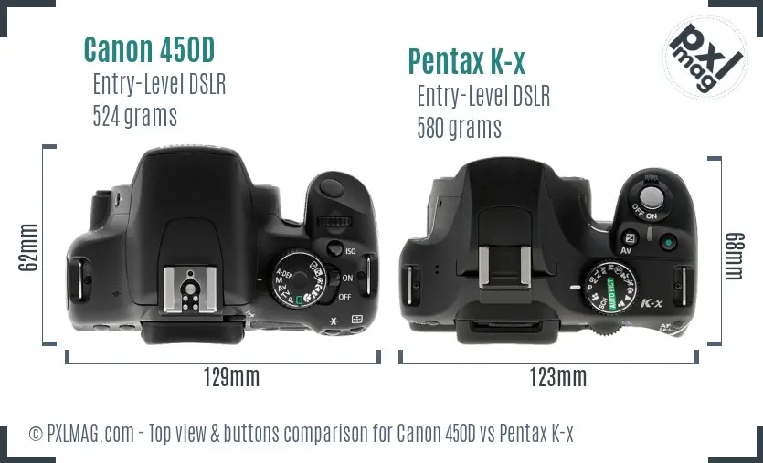 Canon 450D vs Pentax K-x top view buttons comparison