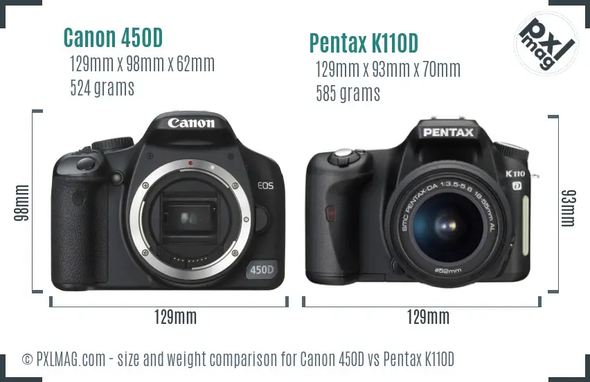Canon 450D vs Pentax K110D size comparison