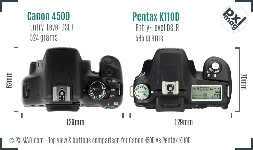 Canon 450D vs Pentax K110D top view buttons comparison