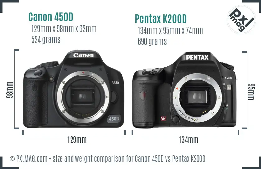 Canon 450D vs Pentax K200D size comparison