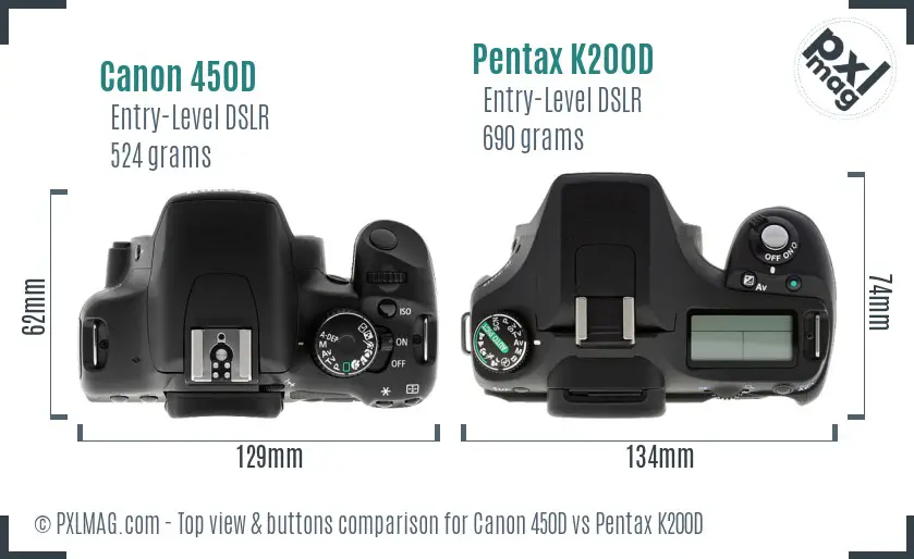 Canon 450D vs Pentax K200D top view buttons comparison