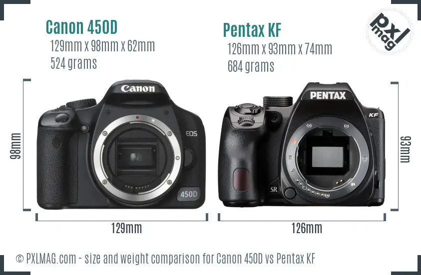 Canon 450D vs Pentax KF size comparison