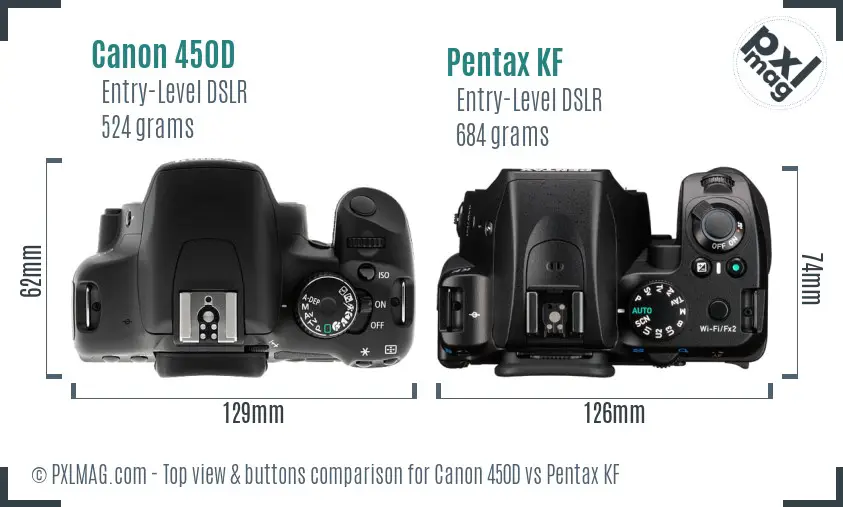 Canon 450D vs Pentax KF top view buttons comparison