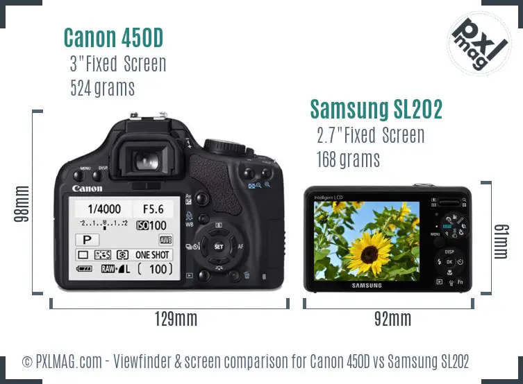Canon 450D vs Samsung SL202 Screen and Viewfinder comparison