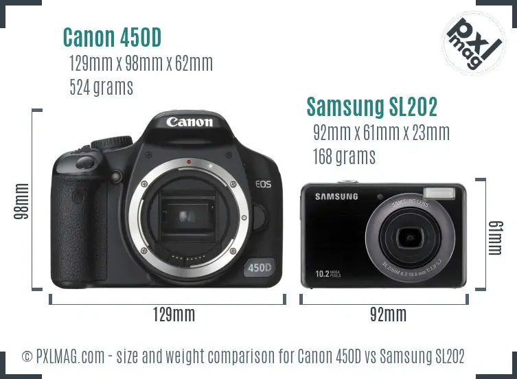 Canon 450D vs Samsung SL202 size comparison