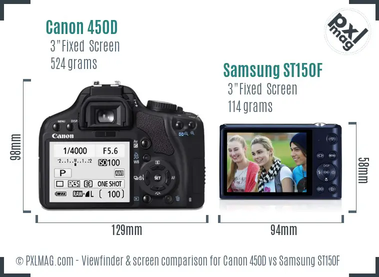 Canon 450D vs Samsung ST150F Screen and Viewfinder comparison