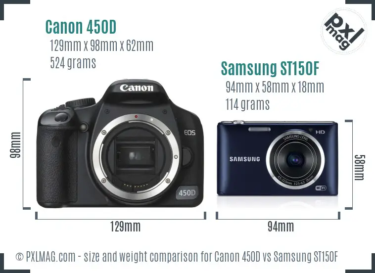 Canon 450D vs Samsung ST150F size comparison