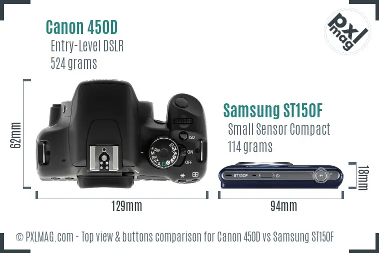 Canon 450D vs Samsung ST150F top view buttons comparison