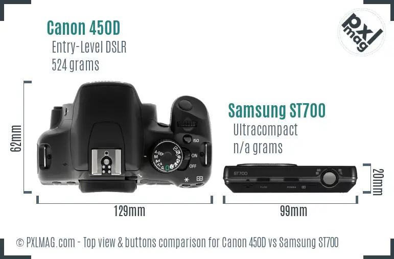 Canon 450D vs Samsung ST700 top view buttons comparison
