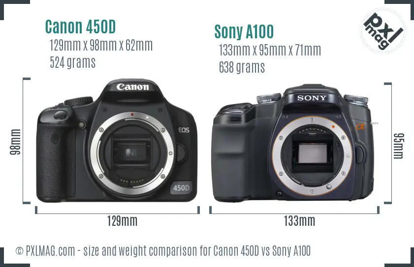 Canon 450D vs Sony A100 size comparison Canon 450D vs Sony A100 size comparison