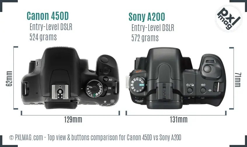Canon 450D vs Sony A200 top view buttons comparison