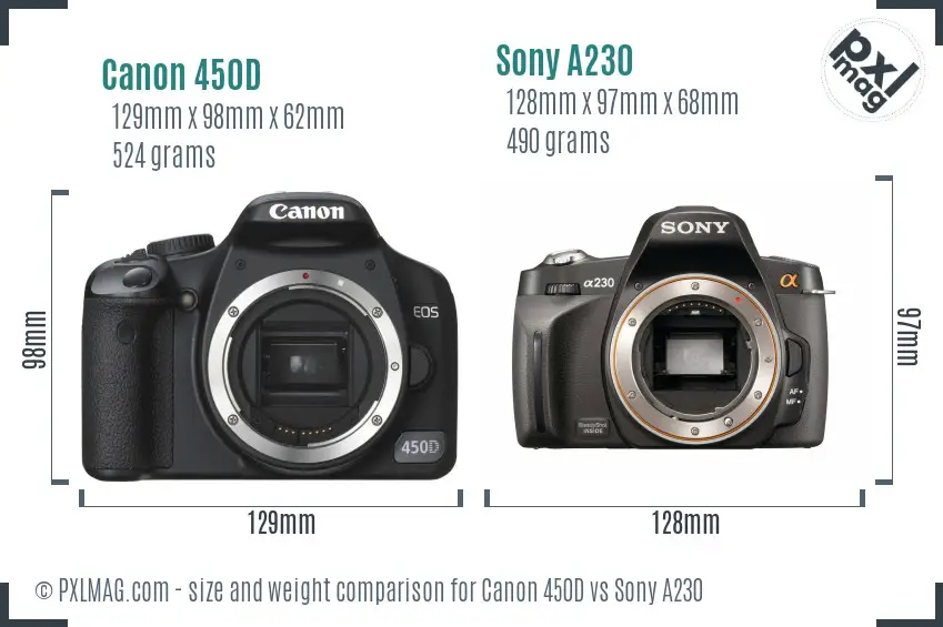 Canon 450D vs Sony A230 size comparison