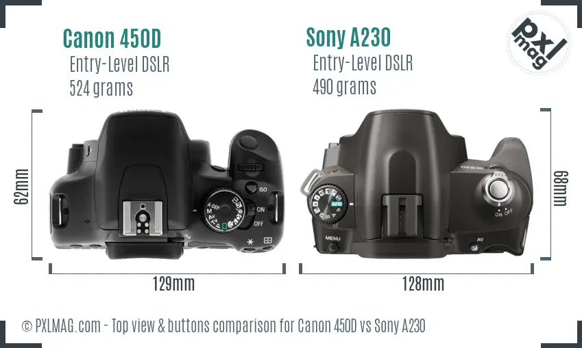 Canon 450D vs Sony A230 top view buttons comparison