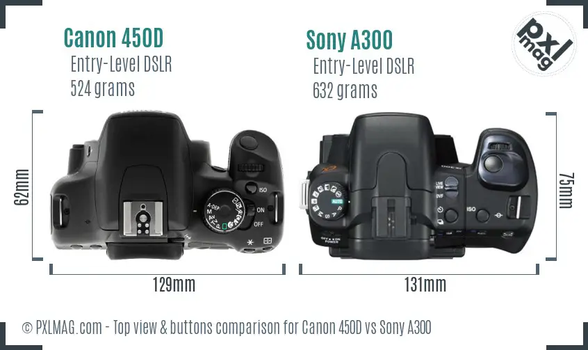 Canon 450D vs Sony A300 top view buttons comparison