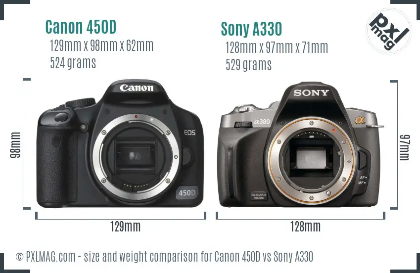 Canon 450D vs Sony A330 size comparison
