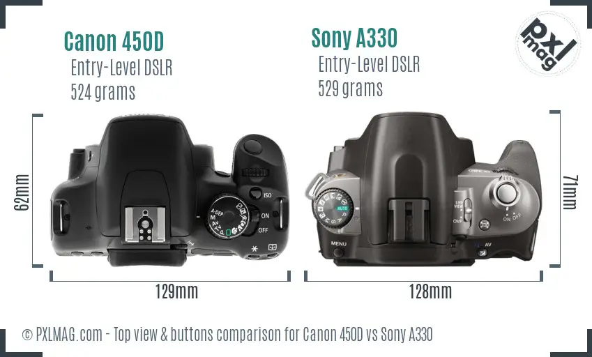 Canon 450D vs Sony A330 top view buttons comparison