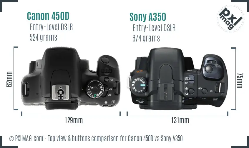 Canon 450D vs Sony A350 top view buttons comparison